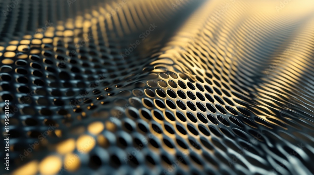 Aufkleber curved metallic surface with circular pattern and golden highlights reflection