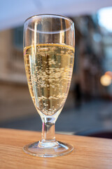 a flute of white spanish sparkling wine from Catalonia called Cava