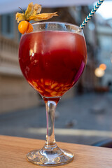 Traditional alcoholic beverage from Spain, Sangria which consists of red wine and chopped fruit