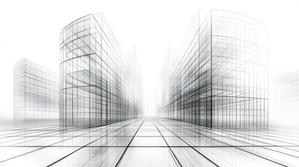 Fototapeta premium Architectural sketch; glass buildings; gridded city.