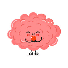 Cute cartoon brain holding a heart on a white background