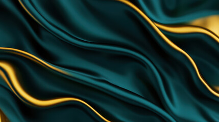 Obraz premium Vibrant silk texture with flowing waves in emerald green and gold hues