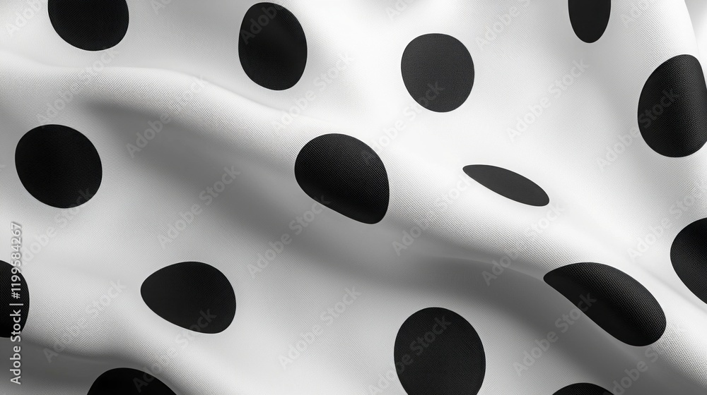 Poster Soft fabric displays a playful dalmatian pattern with bold black dots scattered across a white background. The texture flows gracefully, inviting creativity for various design uses