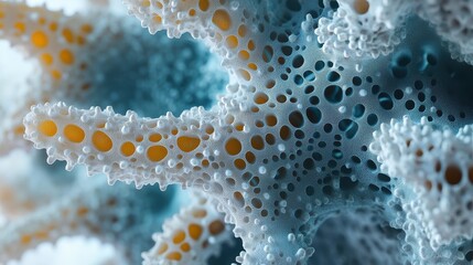 A close-up photorealistic image of a virus surface, highly textured, scientifically accurate, isolated on white background.