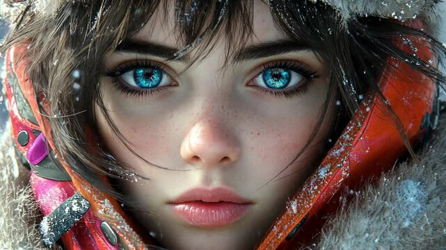 Girl with bright blue eyes in winter, woman, female, portrait, face, bright eyes