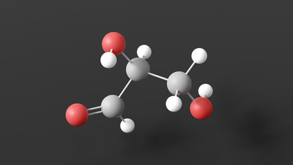 glyceraldehyde molecule 3d, molecular structure, ball and stick model, structural chemical formula monosaccharide