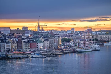 Fototapete Rund Stockholm Panorama-Ansicht der Altstadt Gamal Stan, Stockholms Ström, Stockholm, Schweden  © Frank