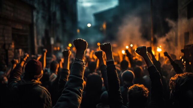 Fists held high in defiance during unrest.