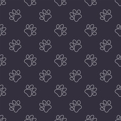 Dark cat paw seamless pattern. Black and white cat paw pattern 