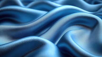 Fototapeta premium Wavy blue silk fabric draped background for luxurious textures