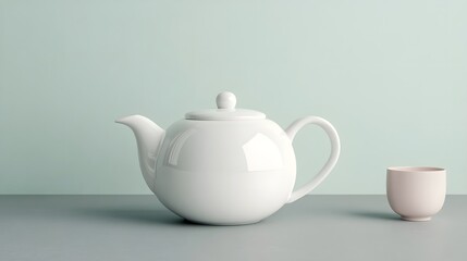 Classic Porcelain Teapot with Glossy Finish on Pastel Gray Background