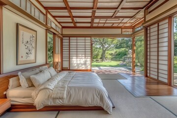 Serene Bedroom with Shoji Screens and Garden View