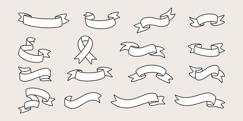 Kolekcja wstążek. Zestaw ręcznie rysowanych taśm. Etykieta, baner, tag - ilustracja wektorowa.