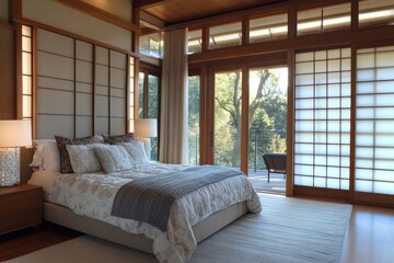 Serene Bedroom Design Featuring Shoji Screens and Natural Light