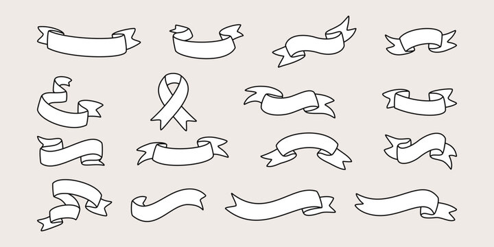 Kolekcja wstążek. Zestaw ręcznie rysowanych taśm. Etykieta, baner, tag - ilustracja wektorowa.