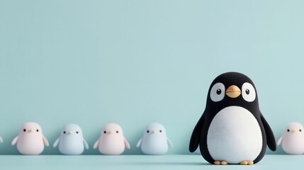 Naklejka premium Cute Penguin Character Sliding on Pastel Icy Blue Surface in 3D