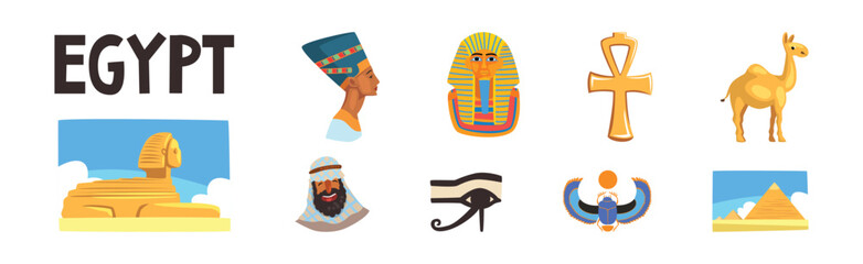 Egypt Object and Symbols of Ancient Egyptian Culture Vector Set