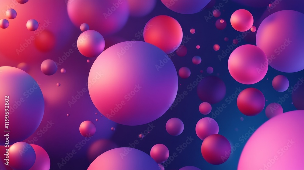Poster floating vibrant spheres, abstract background. perfect for design and technology.
