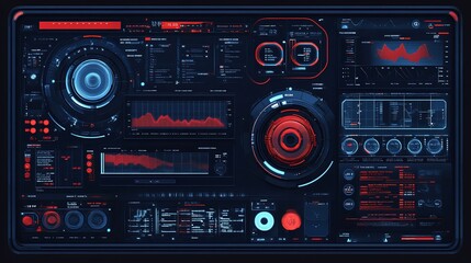 Obraz premium Futuristic Tech Interface: Red and Blue Digital Dashboard Display