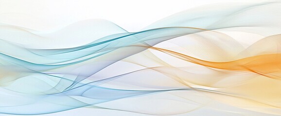 Abstract flowing blue and orange waves on white background.