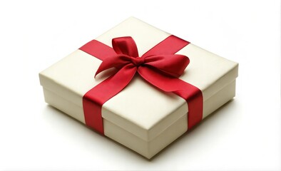 Fototapeta premium Minimalist Gift Box with Red Ribbon - Isolated on White Background