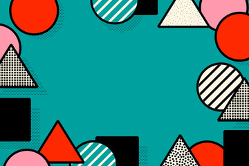 Obraz premium Green geometric frame background, abstract triangle & circle shapes