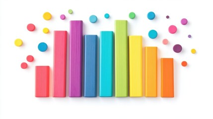 A colorful bar chart, educational infographic, playful design, rainbow palette, isolated on white background 