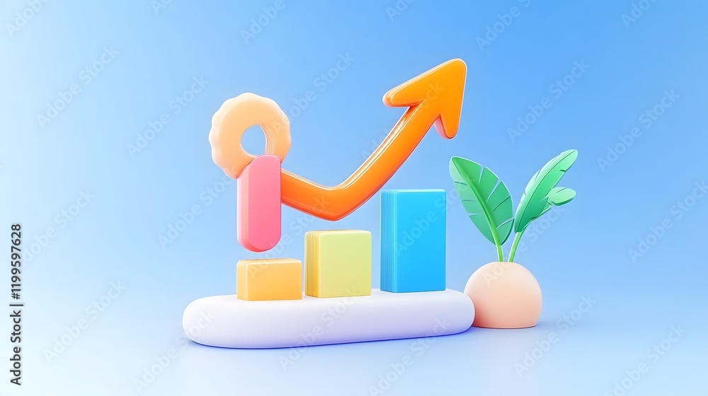 Poster upward sales graph arrow on clean gradient background symbolizing business growth and progress
