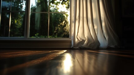Golden Hour Serenity: Sunlight Through Sheer Curtains