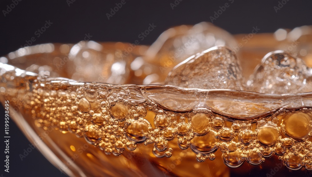 Poster sparkling beverage in a glass bowl with ice cubes and bubbles creating a refreshing atmosphere for s
