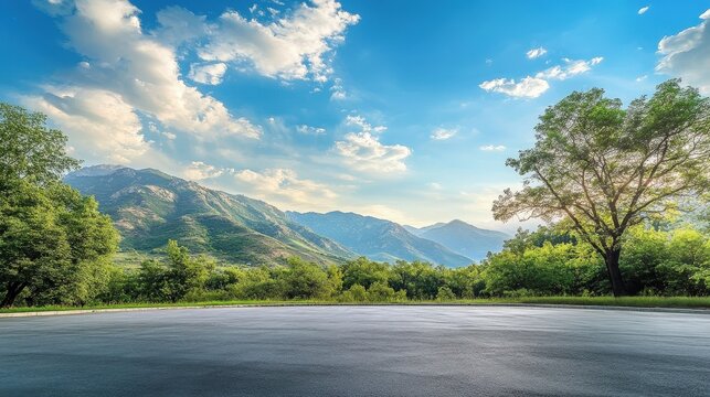 A combination of natural landscapes featuring forested areas and paved roads.