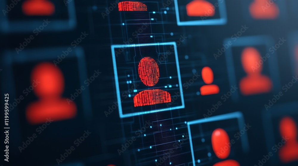 Poster a digital representation of user profiles highlighted against a dark background, showcasing a futuri