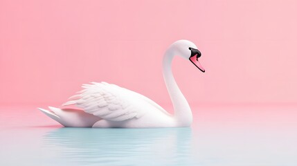 Fototapeta premium Elegant Swan Gliding on a Pastel-Hued Lake Surface in 3D