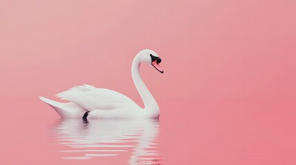 Fototapeta premium Elegant Swan Gliding on Pastel Pink Lake Surface in 3D