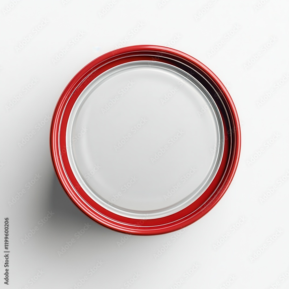 Poster top view of circular red container with smooth white surface and clean edge against minimalist backg