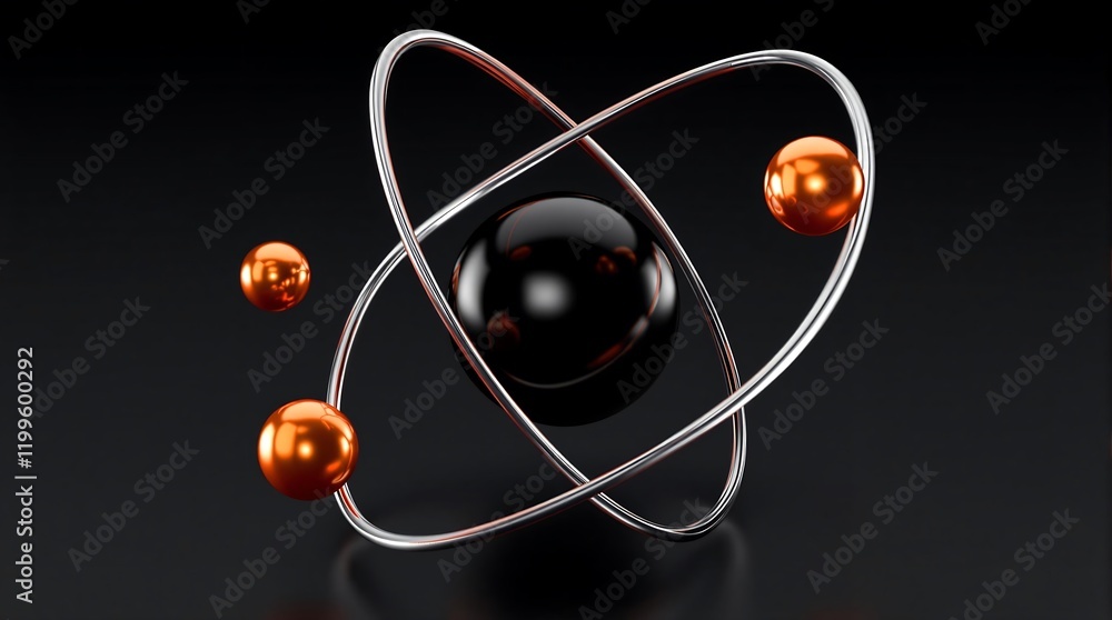 Aufkleber 3d model of an atom with electrons orbiting the nucleus, representing atomic structure and quantum p