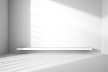 White Studio Background for Product Presentation. Abstract Room with Shadows of Window, Perfect for Displaying Your Products on the White Wall with Blurred Backdrop