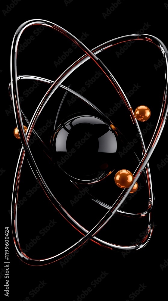 Aufkleber 3d model of an atom with electrons orbiting the nucleus, representing atomic structure and quantum p