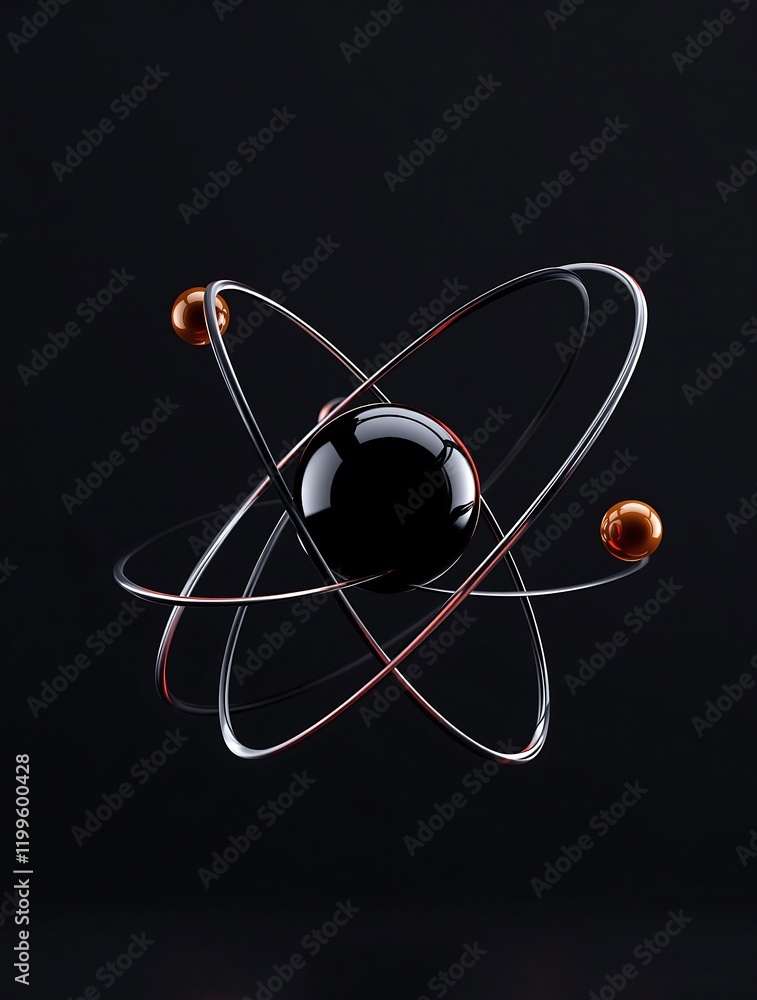 Aufkleber 3d model of an atom with electrons orbiting the nucleus, representing atomic structure and quantum p