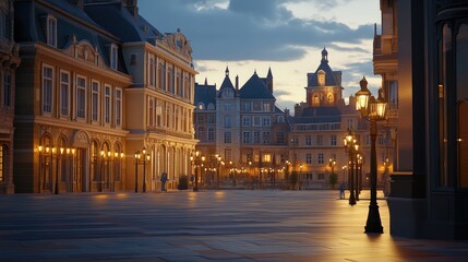 Obraz premium Elegant European City Street at Twilight
