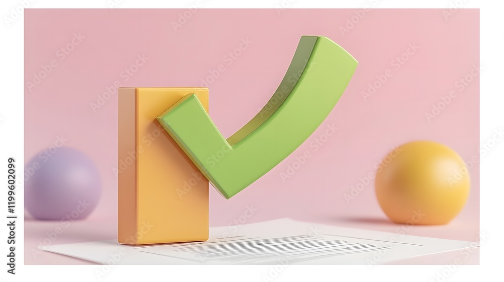 Poster minimal green checkmark approval symbol on simple white document