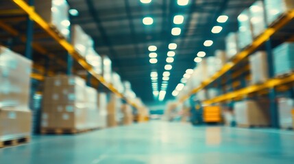 Blurred logistics background showcasing warehouse inventory