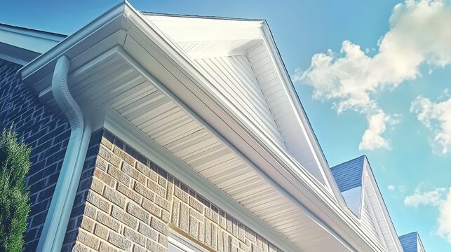 Colonial white soffit with ventilation features on a stylish brick fa&ccedil;ade.