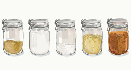 glass container for flour, sugar, pasta dry food spices free waste eco for storing bulk products at home. illustration isolated on white background