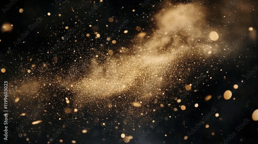 Poster the interplay of texture and color with dust and wood chips set on a dark canvas.