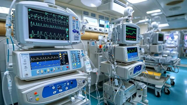 Intensive Care Unit Medical Equipment Monitors, ICU, hospital, medical technology, vital signs, heart rate