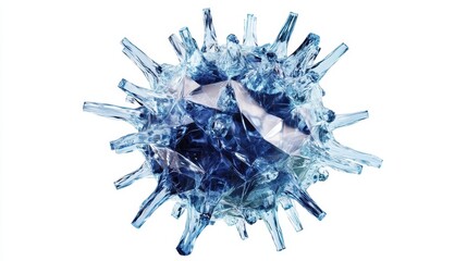 Fototapeta premium A conceptual illustration of a virus with crystalline structure, geometric precision, sci-fi style, isolated on white background.