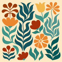 Groovy abstract flower square posters. Floral doodle patterns. Trendy vector set.