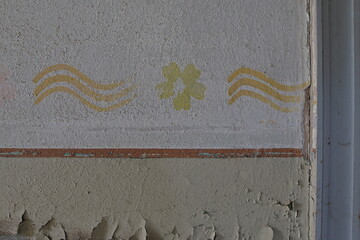 Wandbild, Muster mit Blume, antik, gelb, grün, braun, Deko, Ruine, Europa Deutschland, Thüringen...