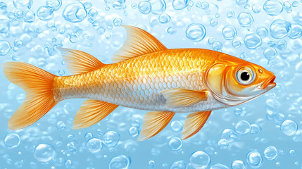 Fototapeta premium Golden Fish Swimming in Bubbles: An Aquatic Illustration